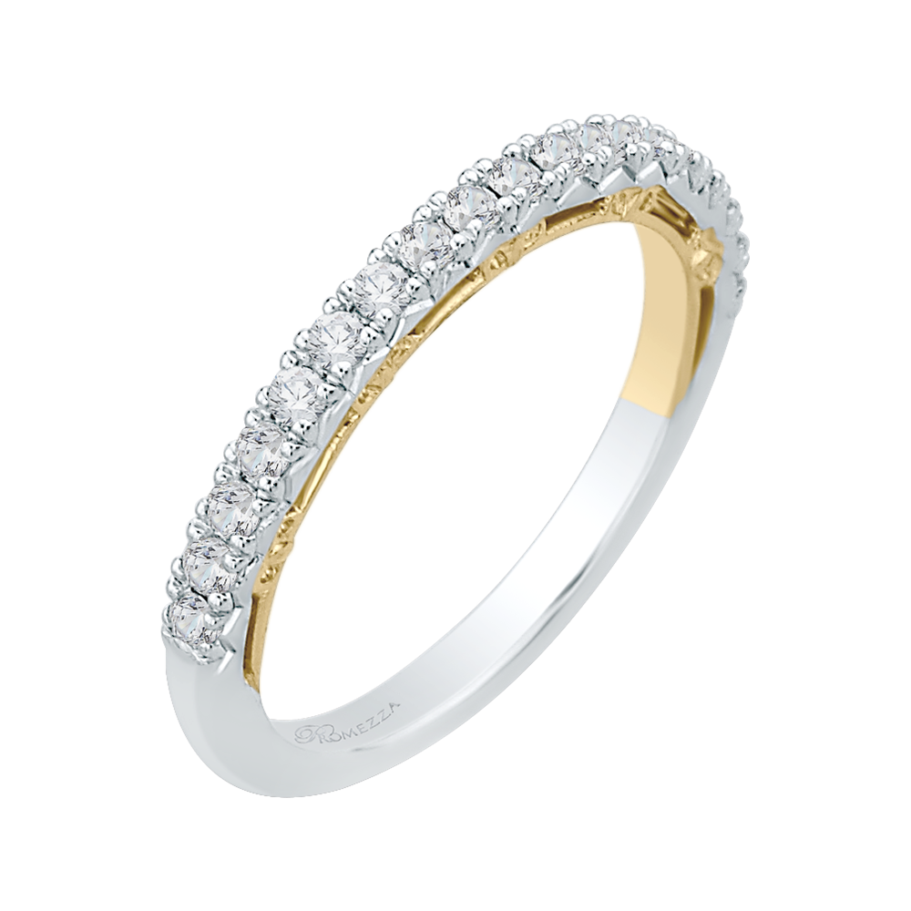 Round Diamond Half-Eternity Wedding Band in 14K Two Tone Gold