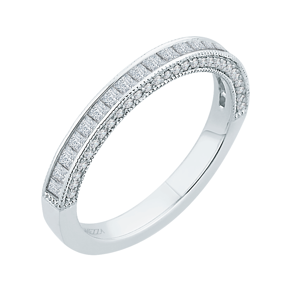 Princess Cut and Round Diamond Half-Eternity Wedding Band in 14K White Gold