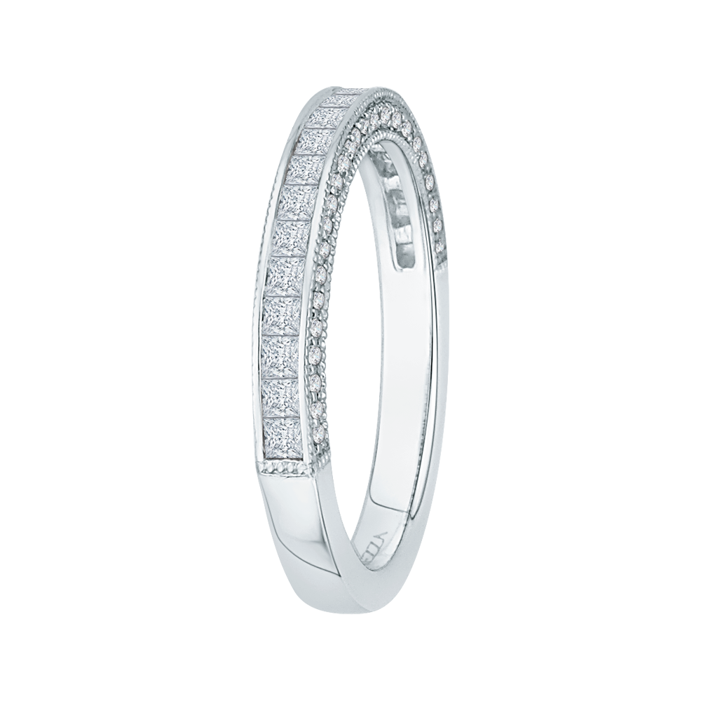 Princess Cut and Round Diamond Half-Eternity Wedding Band in 14K White Gold