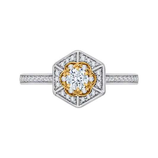 Round Diamond Vintage Engagement Ring in 14K Two Tone Gold