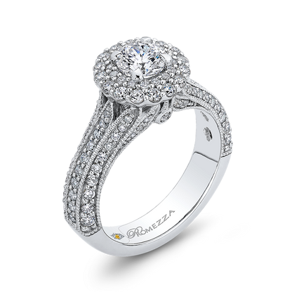 Diamond Double Halo Vintage Engagement Ring in 14K White Gold