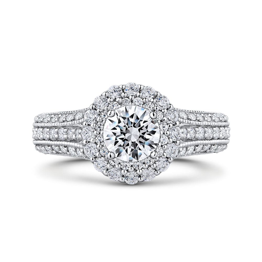Diamond Double Halo Vintage Engagement Ring in 14K White Gold