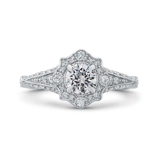 Round Diamond Vintage Halo Vintage Engagement Ring in 14K White Gold