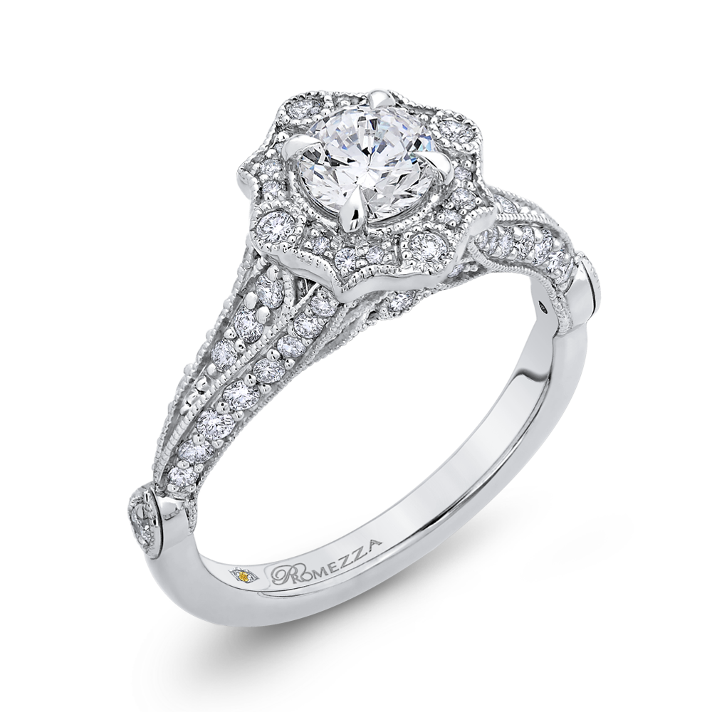 Round Diamond Vintage Halo Vintage Engagement Ring in 14K White Gold
