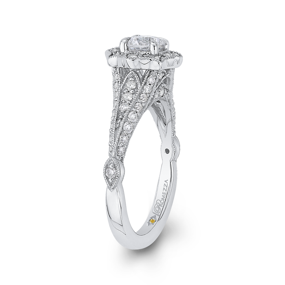Round Diamond Vintage Halo Vintage Engagement Ring in 14K White Gold