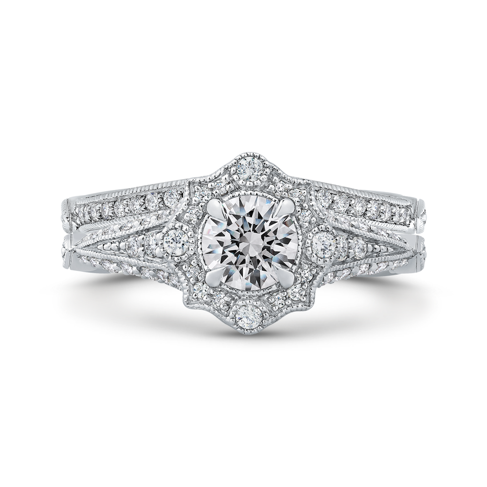 Round Diamond Vintage Halo Vintage Engagement Ring in 14K White Gold