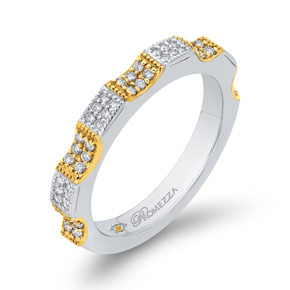 Round Diamond Half-Eternity Wedding Band in 14K Two Tone Gold