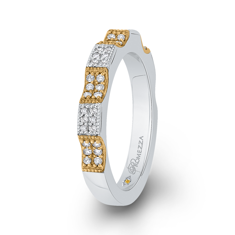 Round Diamond Half-Eternity Wedding Band in 14K Two Tone Gold