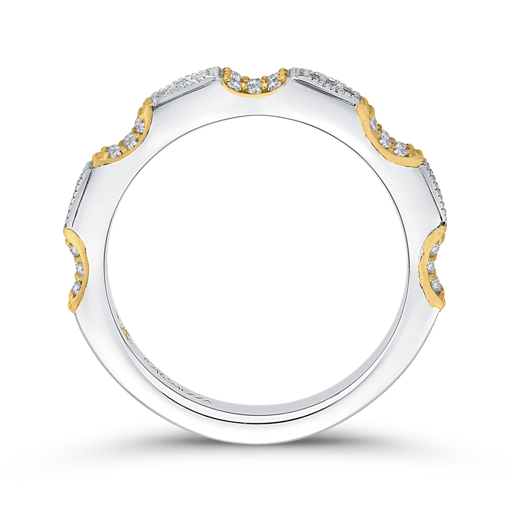 Round Diamond Half-Eternity Wedding Band in 14K Two Tone Gold