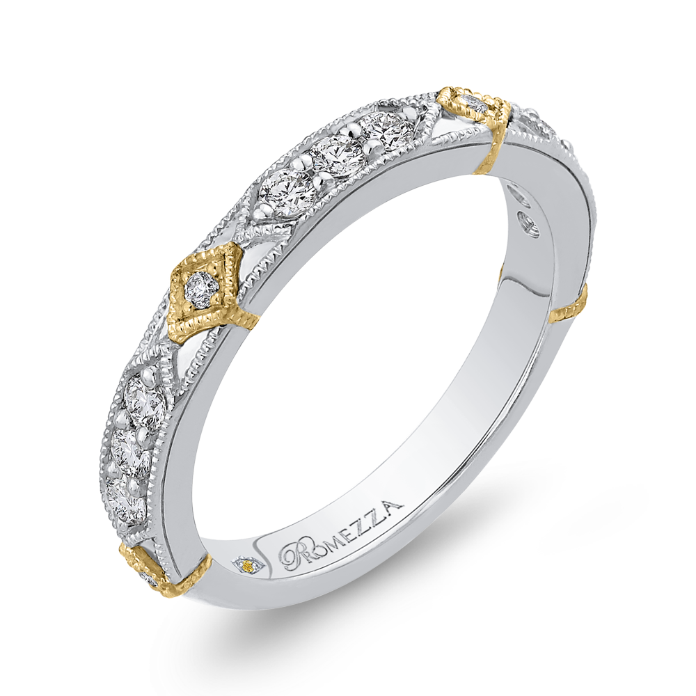 Round Diamond Wedding Band in 14K Two Tone Gold