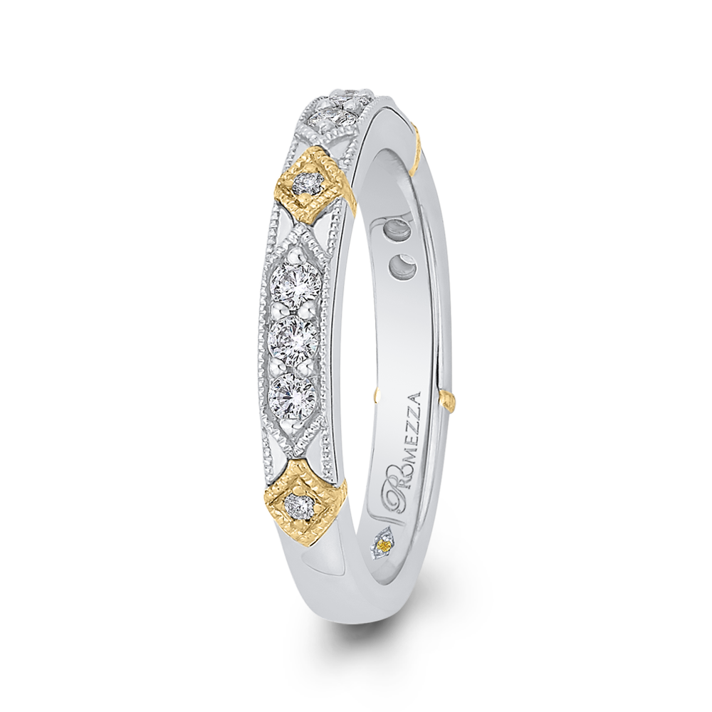 Round Diamond Wedding Band in 14K Two Tone Gold