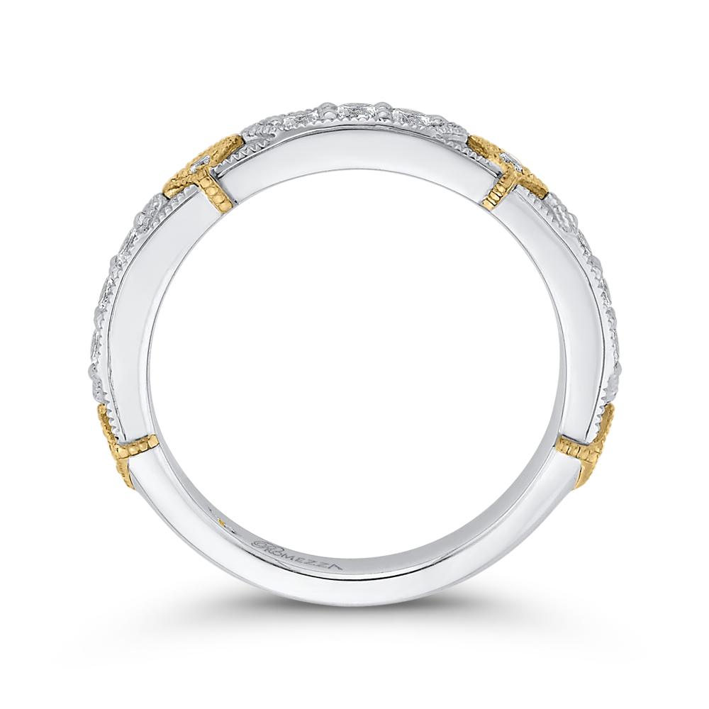 Round Diamond Wedding Band in 14K Two Tone Gold