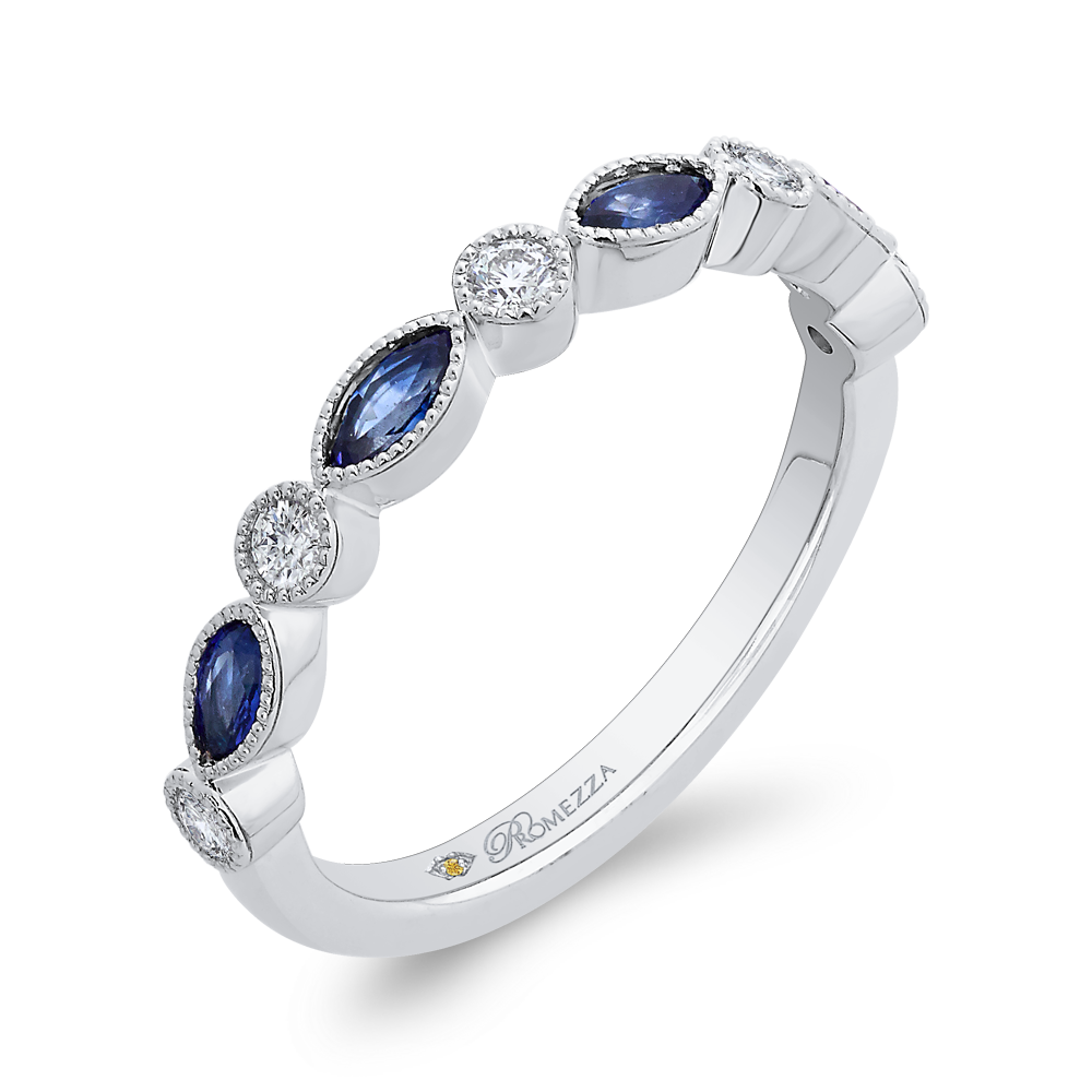 Marquise Cut Sapphire Diamond Wedding Band in 14K White Gold