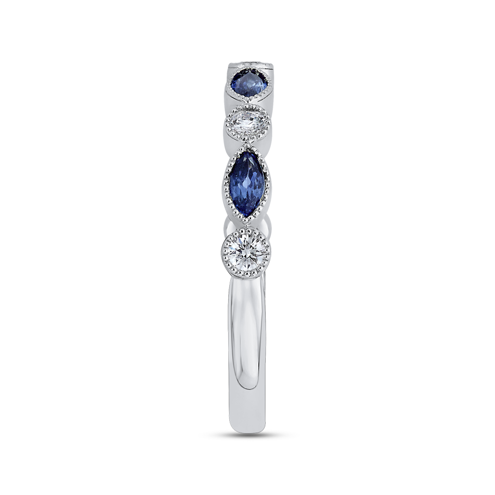 Marquise Cut Sapphire Diamond Wedding Band in 14K White Gold