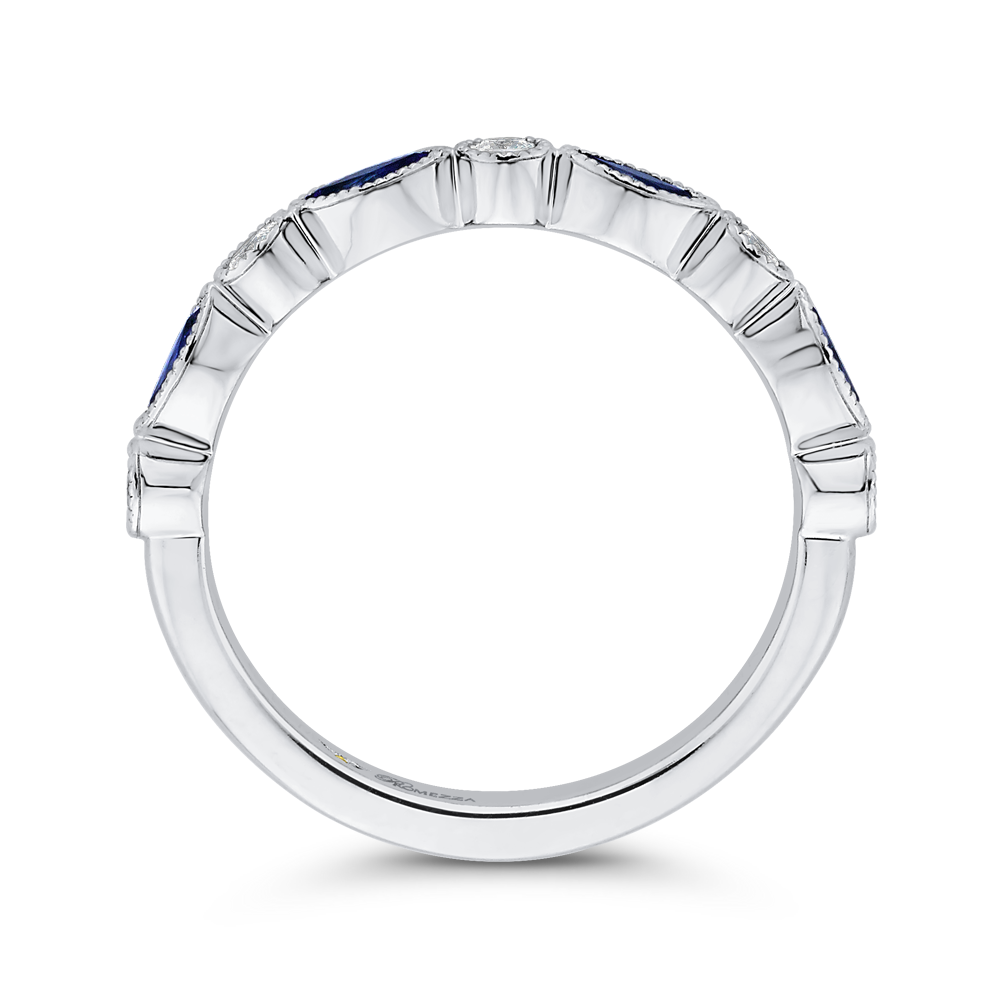 Marquise Cut Sapphire Diamond Wedding Band in 14K White Gold