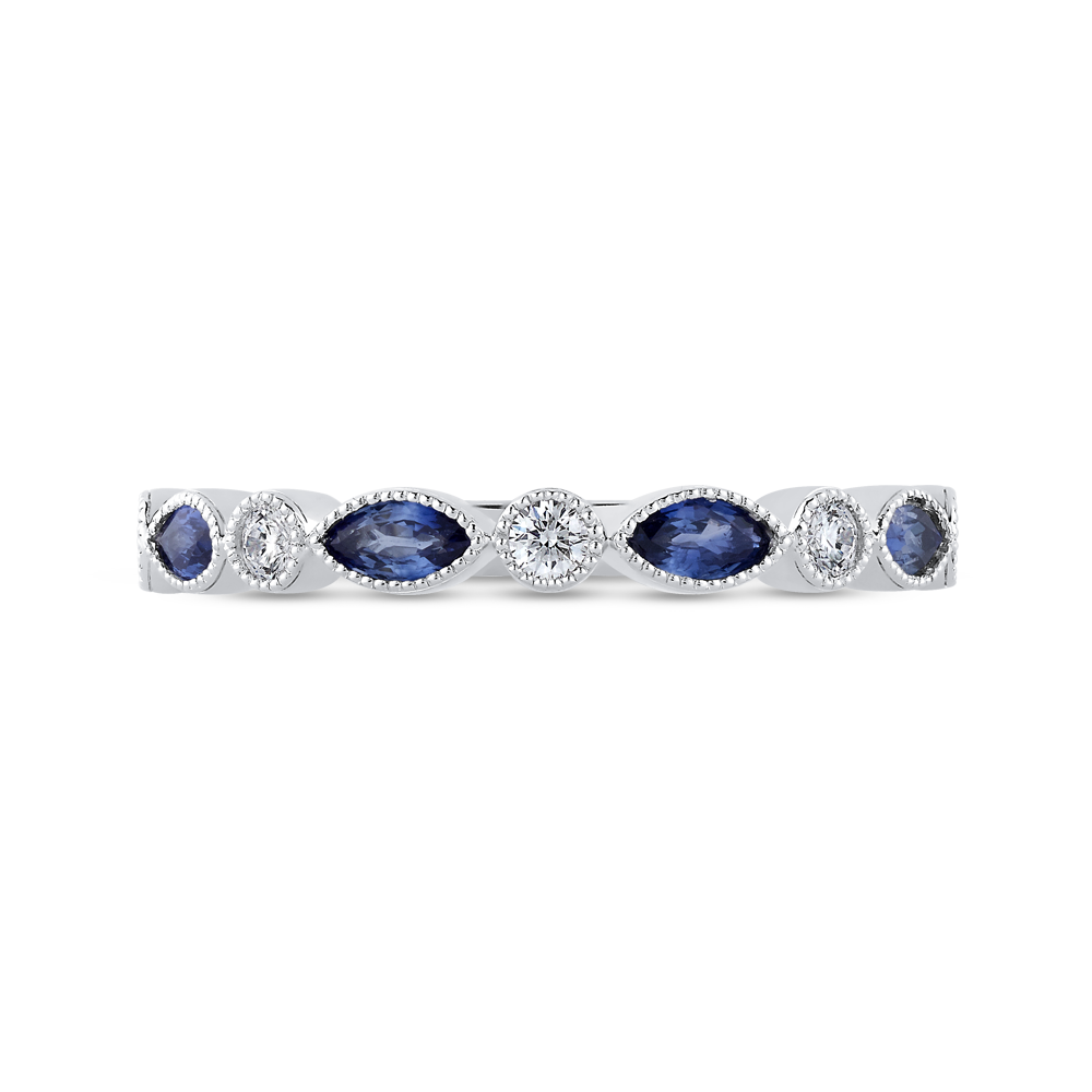 Marquise Cut Sapphire Diamond Wedding Band in 14K White Gold