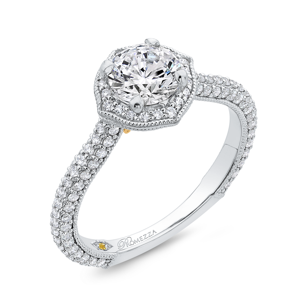 Round Halo Diamond Vintage Engagement Ring in 14K Two Tone Gold
