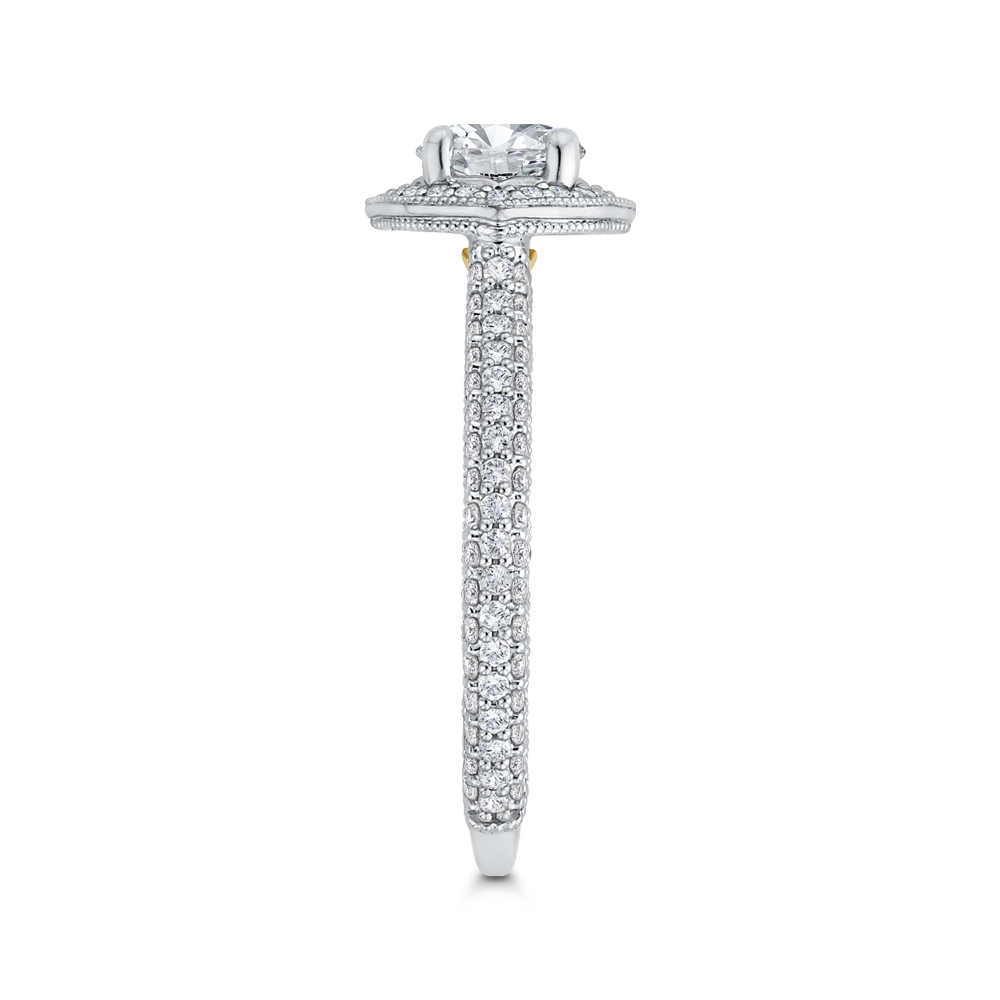 Round Halo Diamond Vintage Engagement Ring in 14K Two Tone Gold