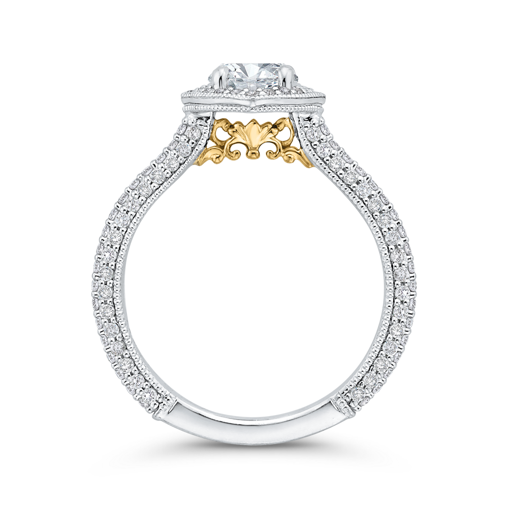 Round Halo Diamond Vintage Engagement Ring in 14K Two Tone Gold