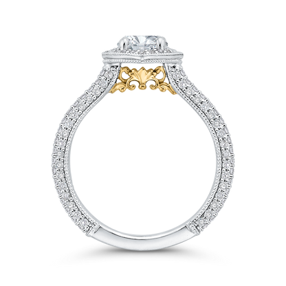 Round Halo Diamond Vintage Engagement Ring in 14K Two Tone Gold