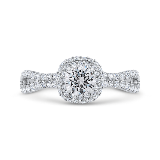 Split Shank Diamond Halo Engagement Ring in 14K White Gold