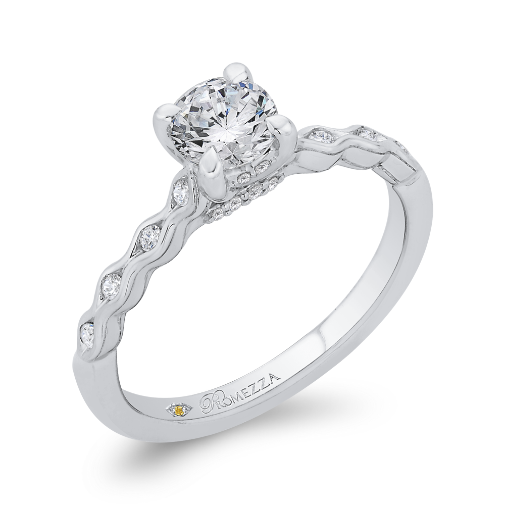 Diamond Solitaire with Accents Engagement Ring in 14K White Gold