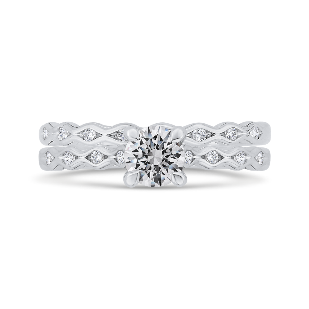 Diamond Solitaire with Accents Engagement Ring in 14K White Gold