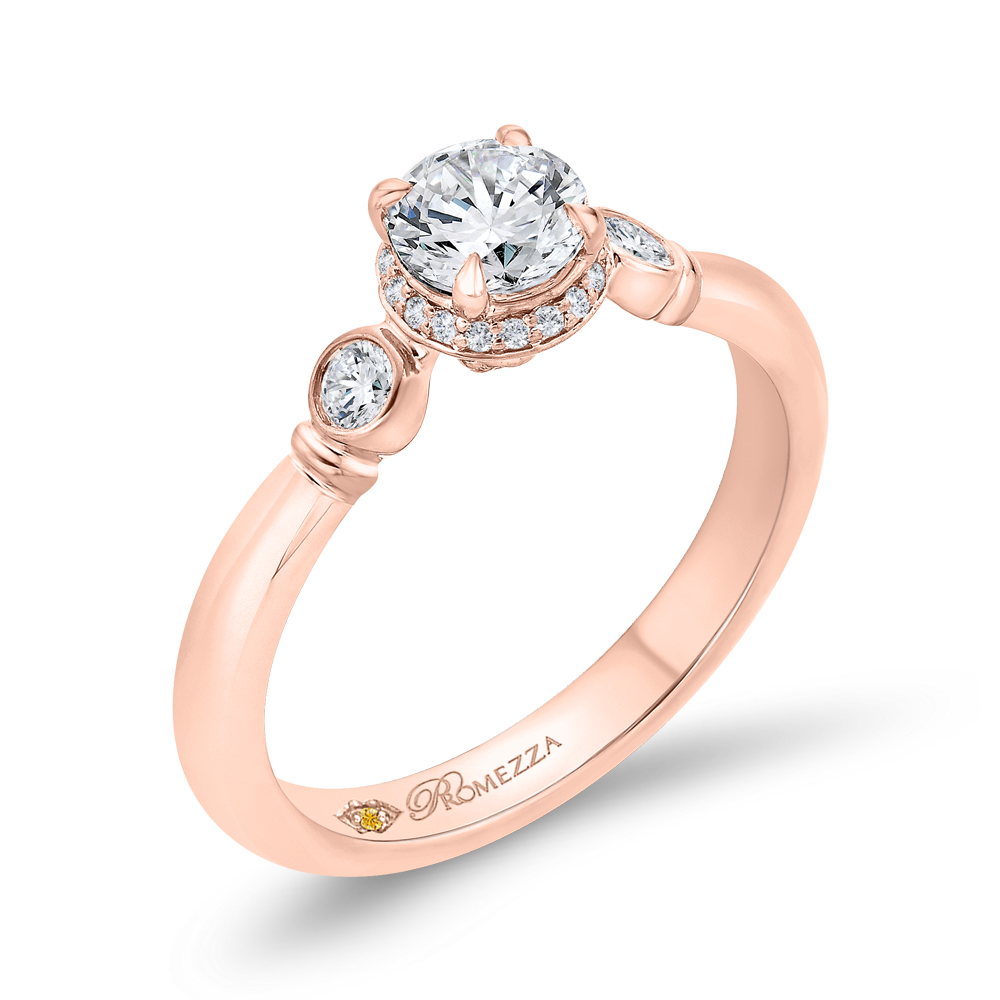 Three-Stone Plus Round Diamond Engagement Ring in 14K Rose Gold