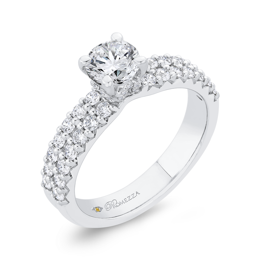Two Row Round Diamond Engagement Ring in 14K White Gold