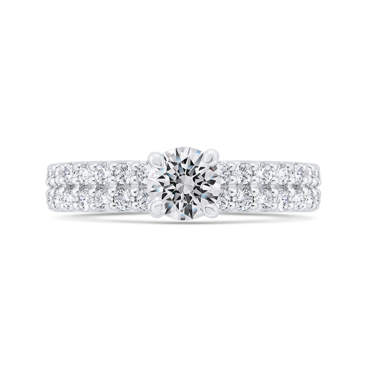 Two Row Round Diamond Engagement Ring in 14K White Gold