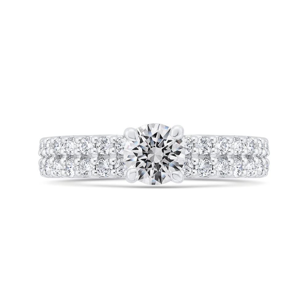 Two Row Round Diamond Engagement Ring in 14K White Gold