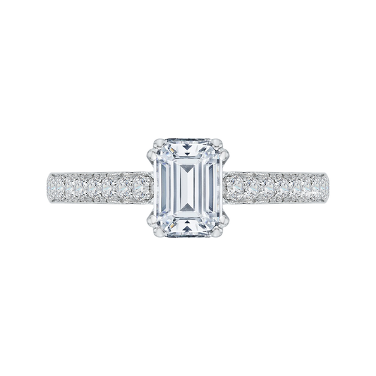 Emerald Cut Diamond Cathedral Style Engagement Ring in 14K White Gold