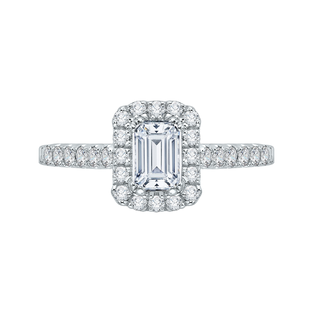 Emerald Cut Diamond Halo Engagement Ring in 14K White Gold