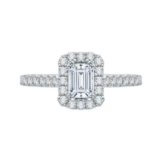 Emerald Cut Diamond Halo Engagement Ring in 14K White Gold