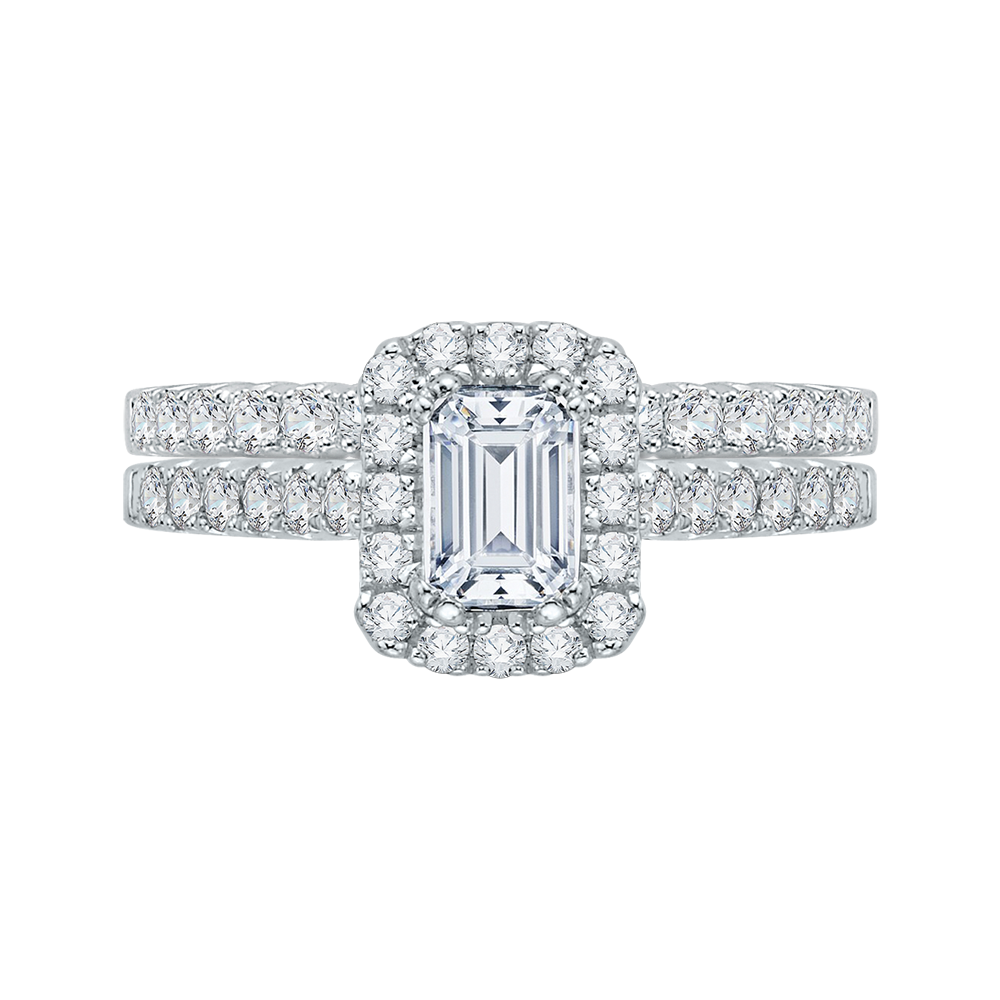 Emerald Cut Diamond Halo Engagement Ring in 14K White Gold