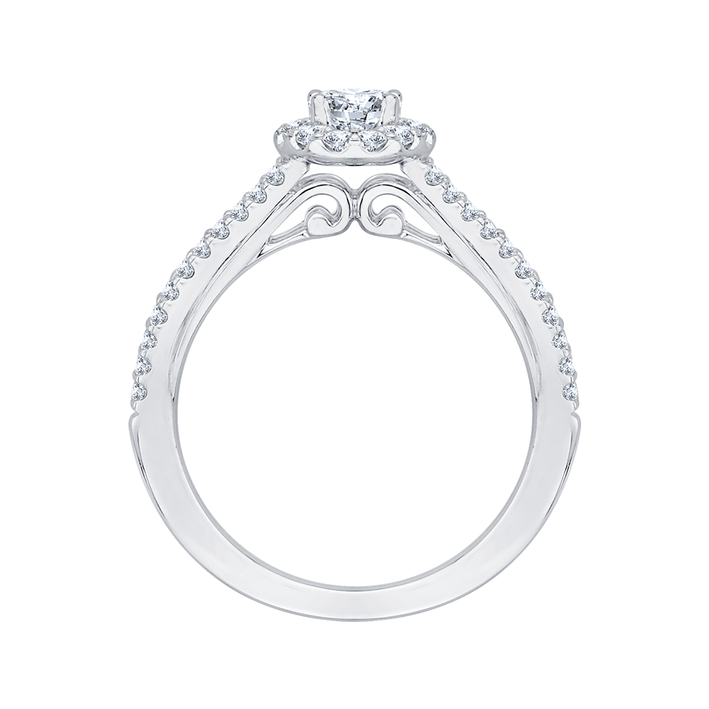 Split Shank Oval Cut Diamond Halo Engagement Ring in 14K White Gold