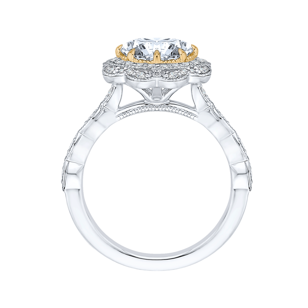 Oval Cut Diamond Floral Halo Engagement Ring in 14K Two Tone Gold