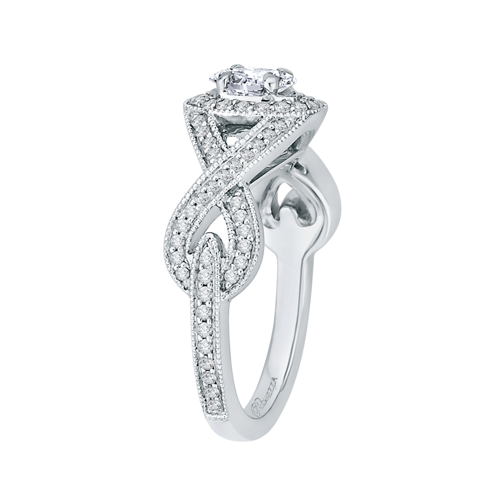 Split Shank Oval Cut Diamond Halo Engagement Ring in 14K White Gold