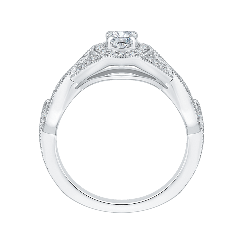 Split Shank Oval Cut Diamond Halo Engagement Ring in 14K White Gold