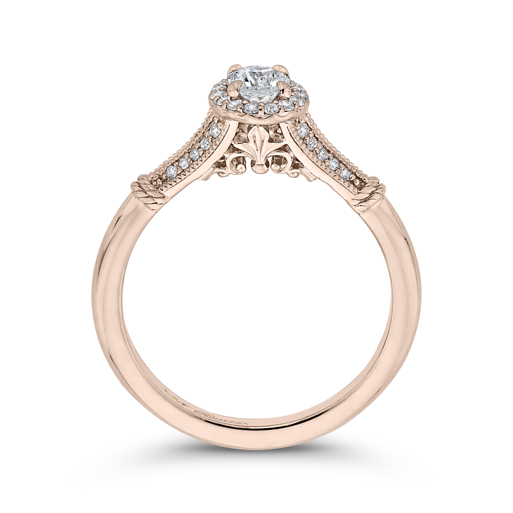 Split Shank Oval Cut Diamond Halo Cathedral Style Engagement Ring in 14K Rose Gold