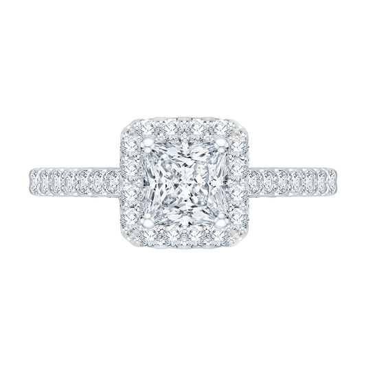 Princess Cut Diamond Halo Engagement Ring in 14K White Gold