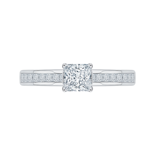 Princess Cut Diamond Cathedral Style Engagement Ring in 14K White Gold