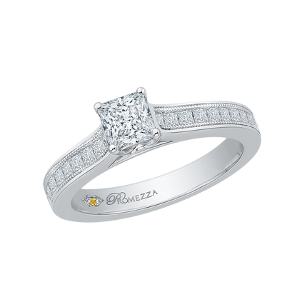 Princess Cut Diamond Cathedral Style Engagement Ring in 14K White Gold