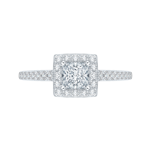 Princess Cut Diamond Halo Engagement Ring in 14K White Gold