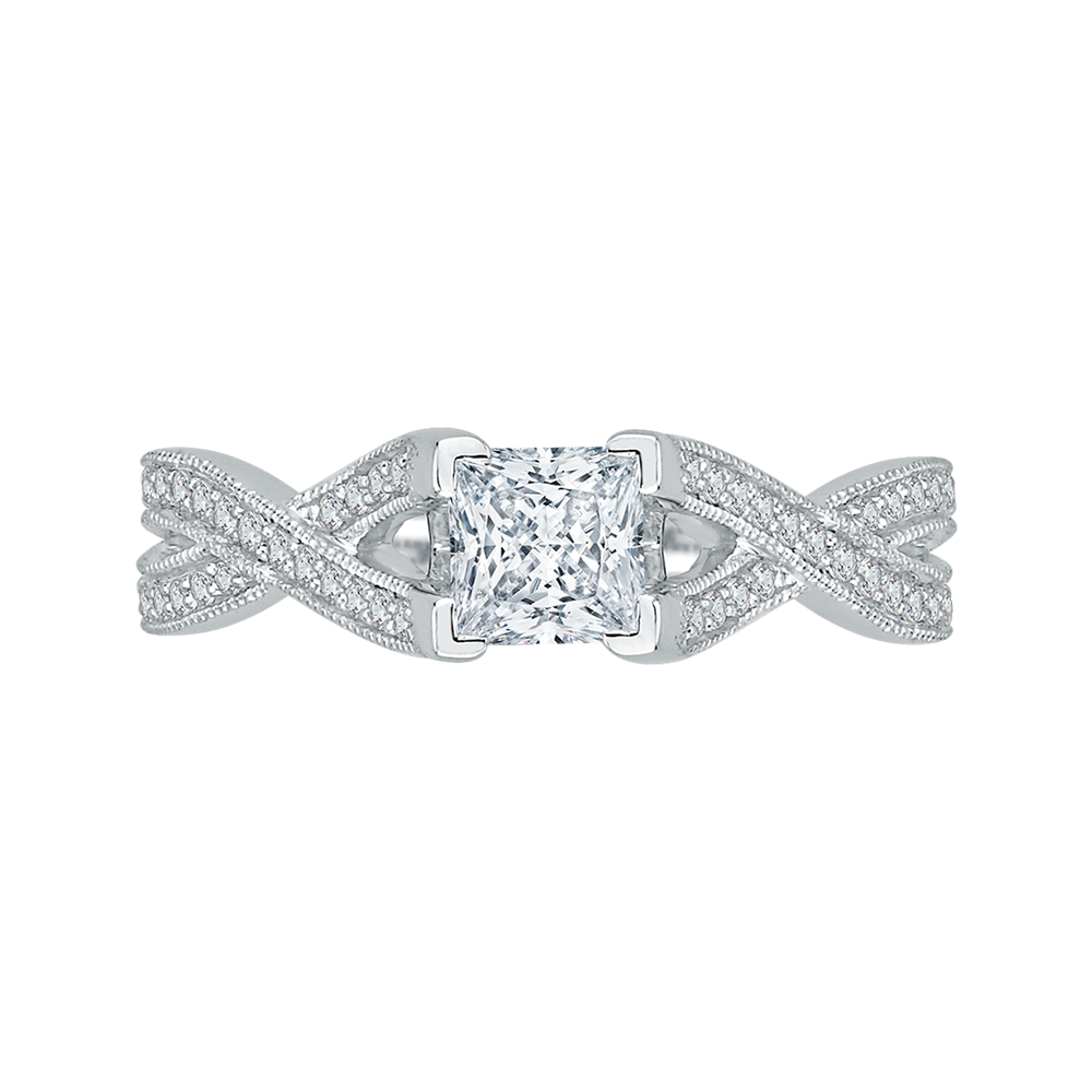 Split Shank Princess Cut Diamond Engagement Ring in 14K White Gold