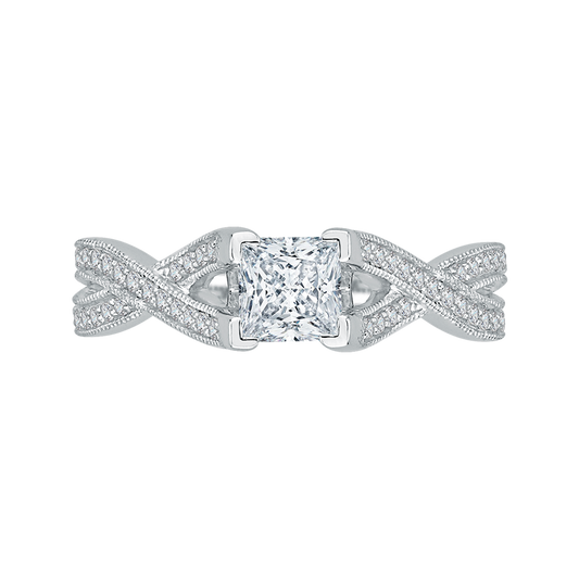 Split Shank Princess Cut Diamond Engagement Ring in 14K White Gold