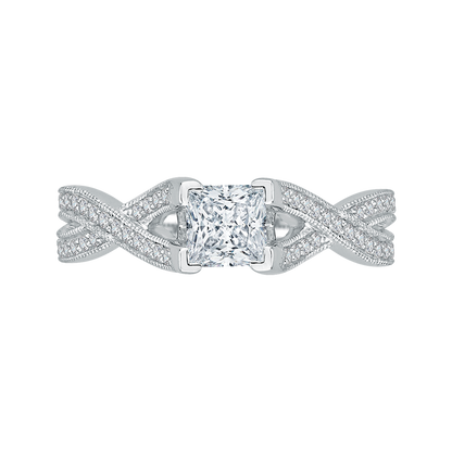 Split Shank Princess Cut Diamond Engagement Ring in 14K White Gold