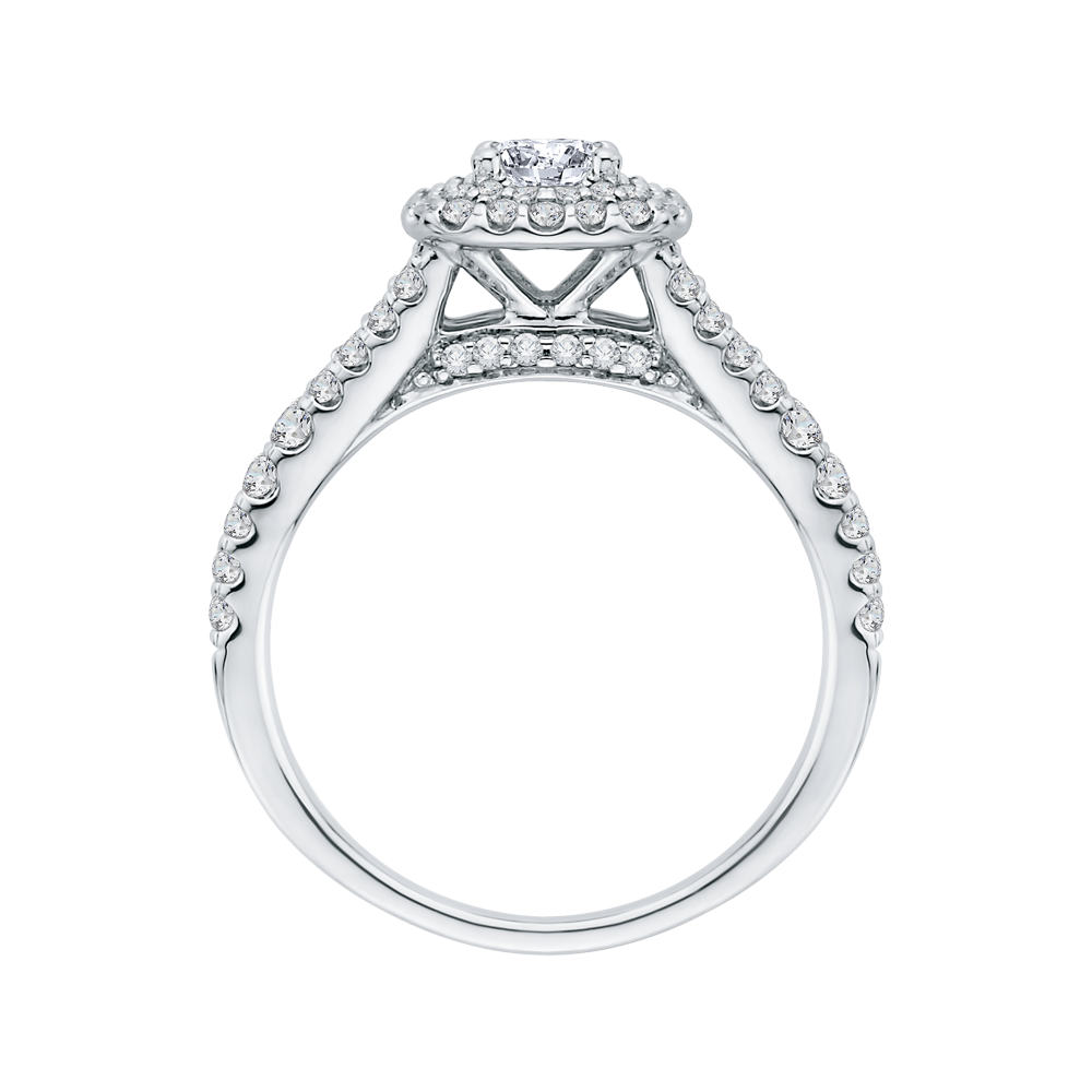 Split Shank Princess Cut Diamond Double Halo Engagement Ring in 14K White Gold