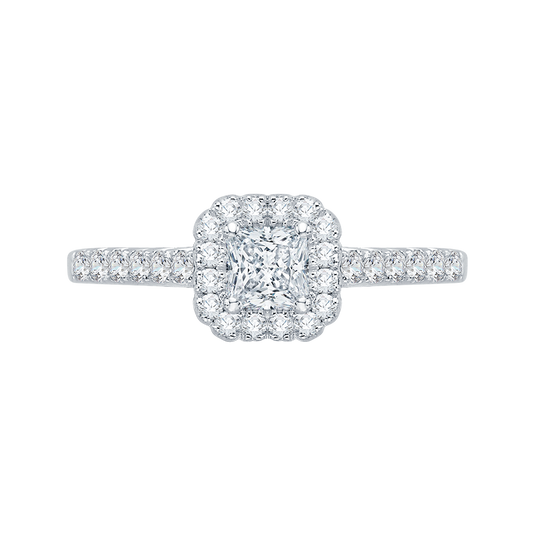 Princess Cut Diamond Halo Engagement Ring in 14K White Gold
