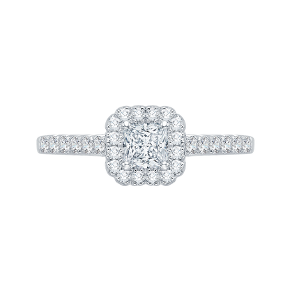 Princess Cut Diamond Halo Engagement Ring in 14K White Gold